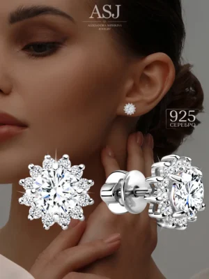 Ювелирные серьги гвоздики серебро 925