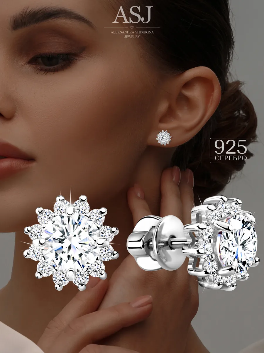 Ювелирные серьги гвоздики серебро 925