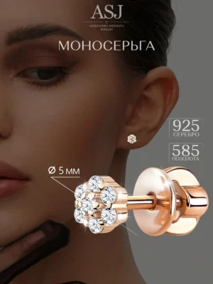 Моносерьга в золотом покрытии из серебра 925