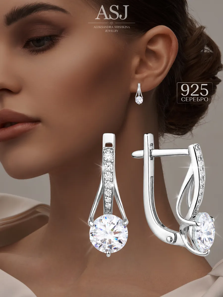 Ювелирные серьги серебро с камнем 925