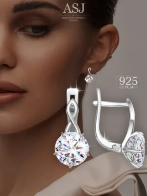 Серьги серебряные с камнем серебро 925