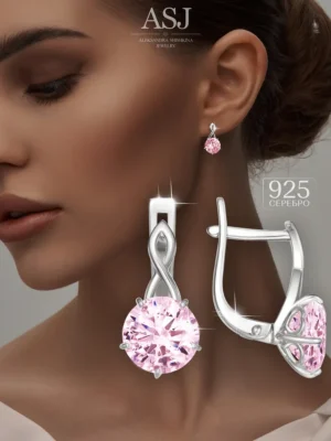 Серьги серебряные с крупным камнем серебро 925