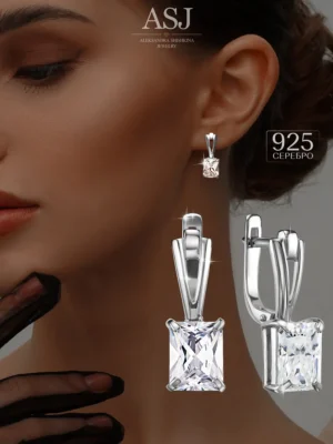 Серьги серебряные с крупным камнем серебро 925