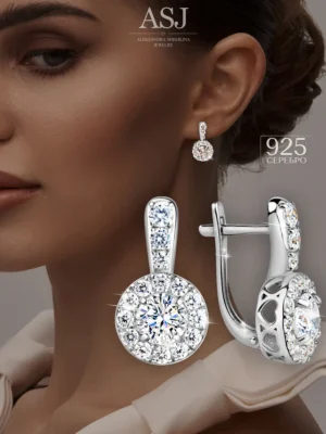 Серьги серебряные с камнями серебро 925