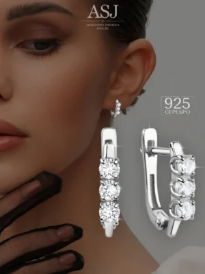 Серьги серебряные с камнями серебро 925