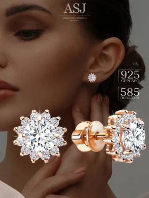 серебро · позолота · фианит · бесцветный